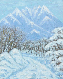 油絵「冬の根子岳」の写真