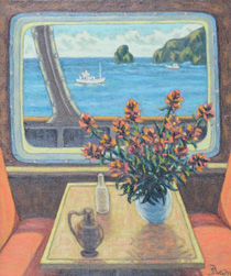 油絵「船内・窓辺」の写真