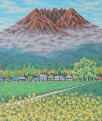油絵「雨あがりの根子岳の春」の写真