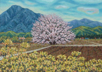 油絵「一心行の大桜（阿蘇）」の写真