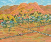 油絵「秋の山村風景」の写真