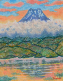 オイルパステル「朝陽富士」の写真