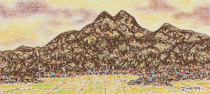 オイルパステル「由布岳遠望」の写真