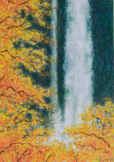 黄葉と滝のある風景
