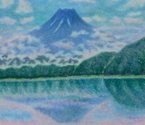 オイルパステル「雲上富士」の写真