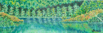 オイルパステル「湖映・新緑」の写真