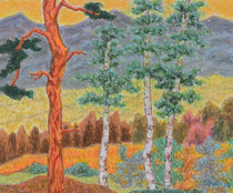 オイルパステル「安曇野の秋」の写真