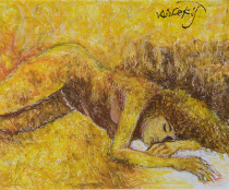 オイルパステル「横たう女」の写真