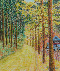 オイルパステル「秋の津和野路」の写真