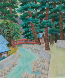 オイルパステル「永平寺参道」の写真