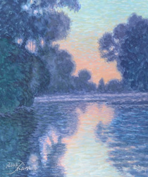水彩模写：モネ「セーヌ川の朝」の写真