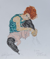水彩模写：エゴン・シーレ「左脚を高くあげて座る女性」の写真