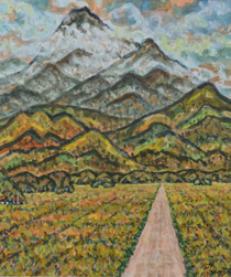 水彩「磐梯山への道」の写真